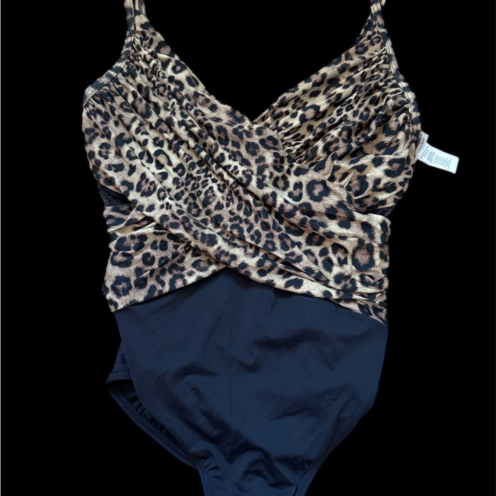 Coco Reef Brown and Black One Piece Swimsuit with Crossover Design